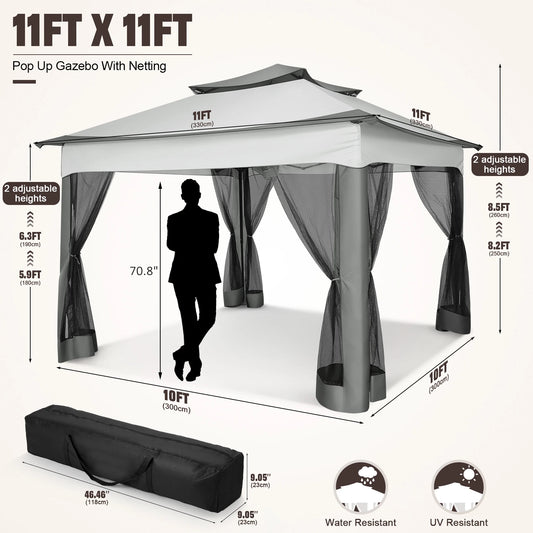 12 x 12 Pop up Gazebo with Mosquito Netting, Outdoor Canopy Tent W/Carry Bag