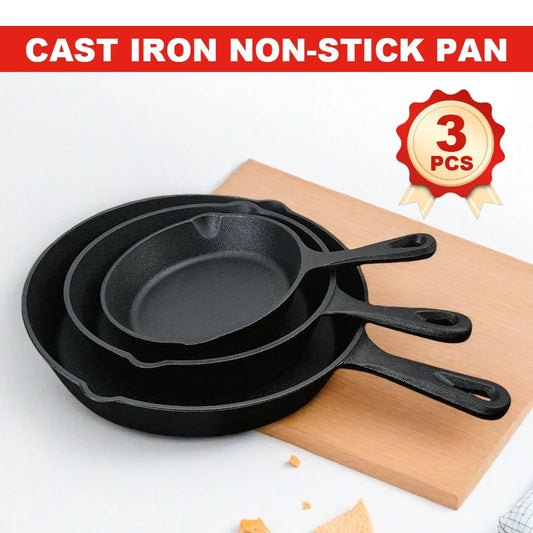 3 piece cast iron cookware set, 6" 8" 10" Frying pans