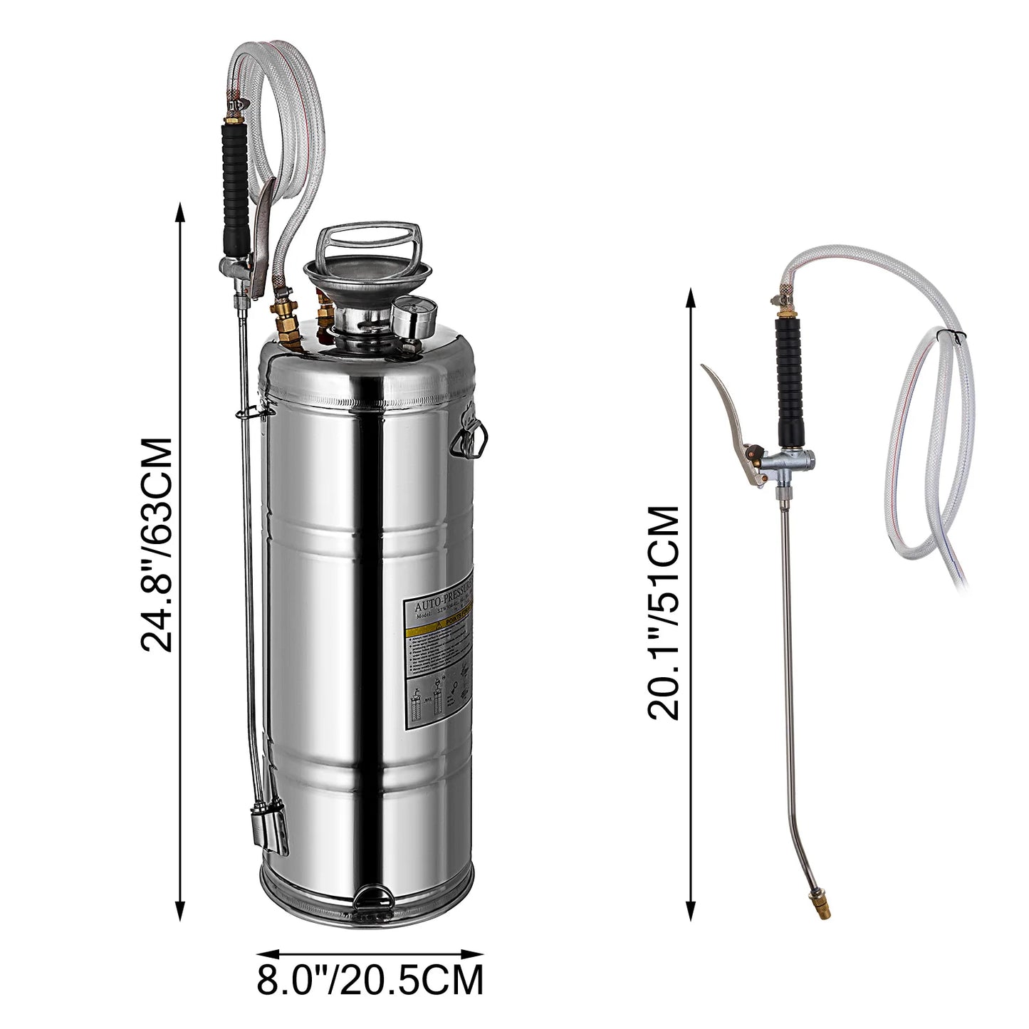 4-12L Hand Powered Sprayer, Stainless Steel, Atomizer Pump