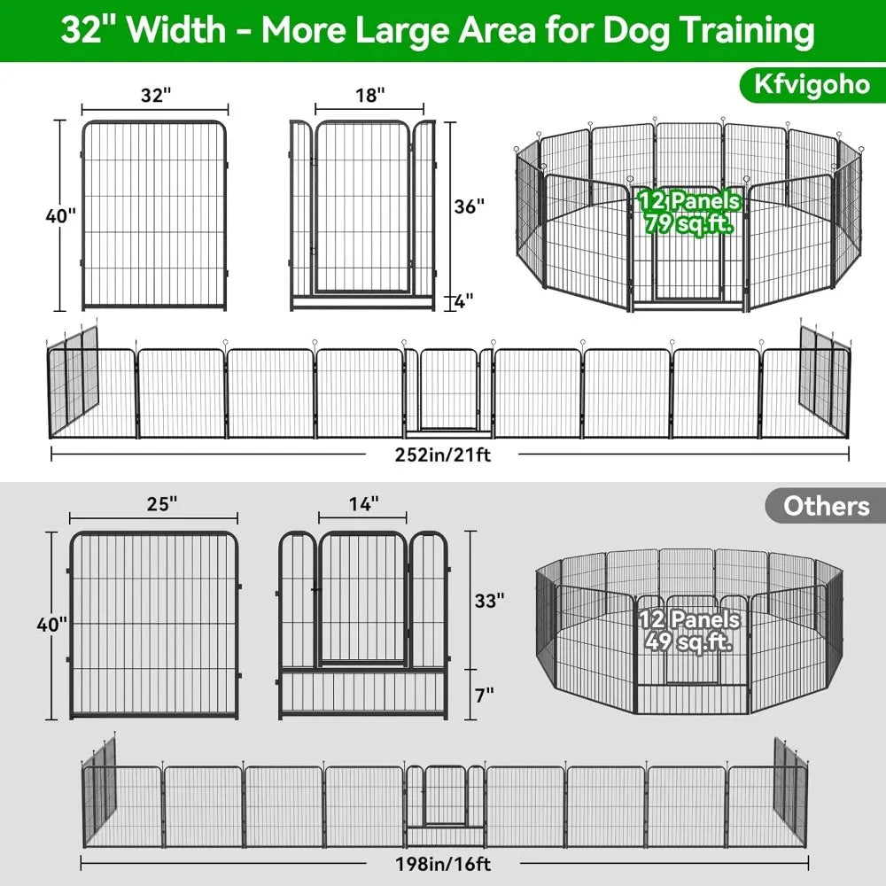 Dog Playpen Outdoor Extra Wide 12 Panels Heavy Duty Anti-Rust Coating Dog Fence 40" Height