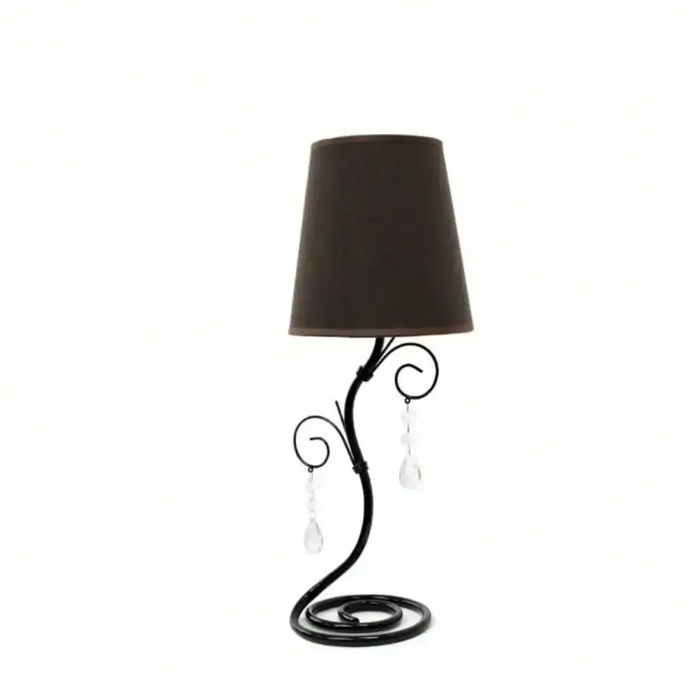 18.5" Twisted Vine Black Table Lamp with Brown Shade and Hanging Beads for Night Stand