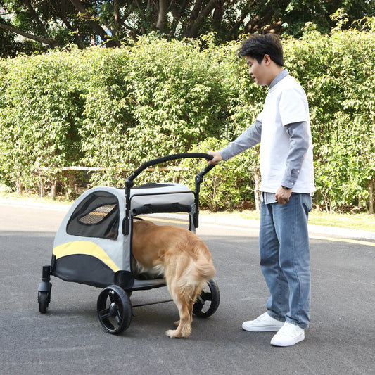 Portable Dog Stroller 4 Wheels for Large Dogs, Foldable Pet Travel Carriage