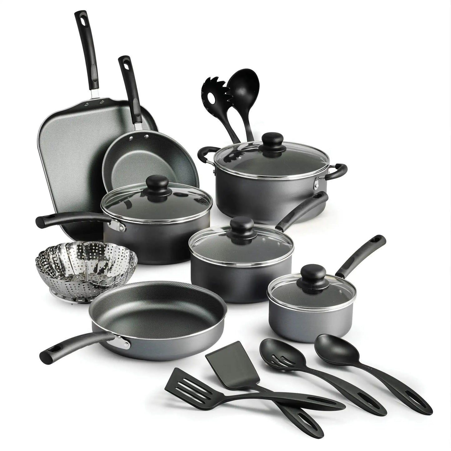 Stainless Steel nonstick Cookware W/Lids, Spoons, Ladle, Turners 18 Piece Set