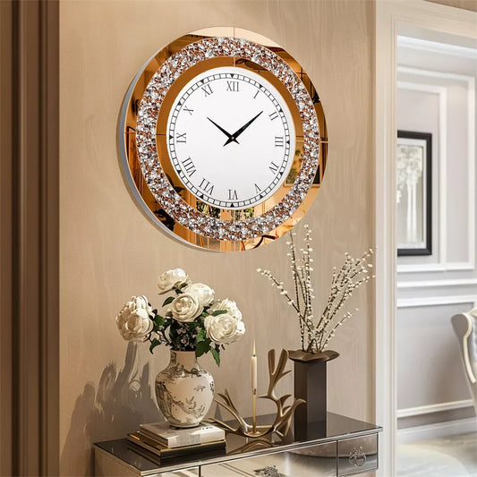 32" Modern 3D Wall Clock, Large Diamond Crystal Clock W/Roman Numerals