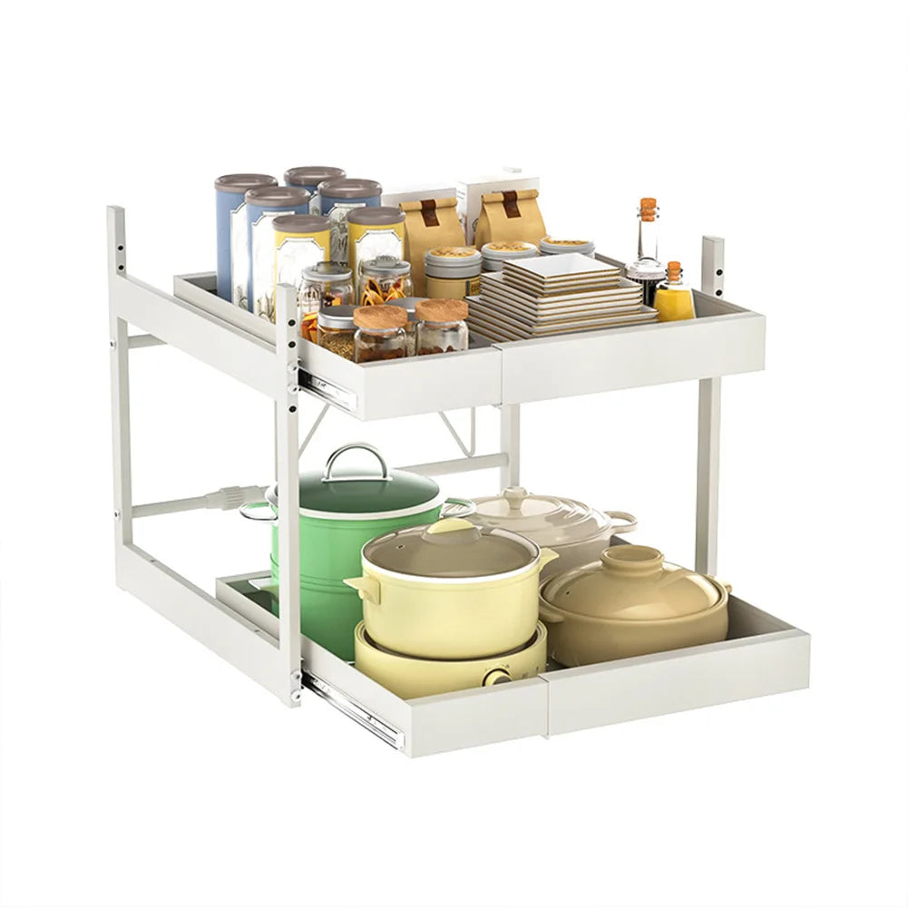 2 Tier Under Sink Sliding Cabinet Basket Organizer, Drawer Pull out Cabinet