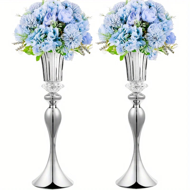 Crystal Flower Stands, Tall Metal Centerpiece Vases
