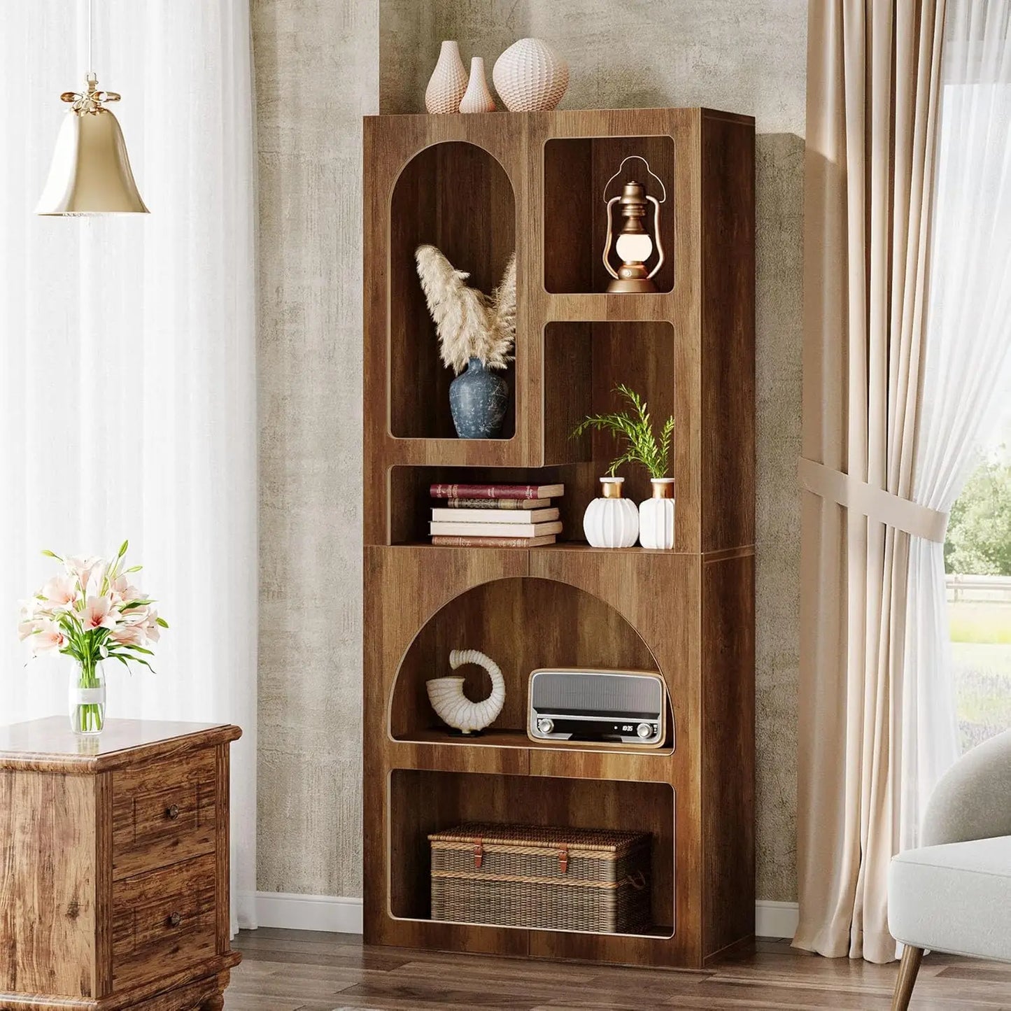 Tall Geometric Arched Bookshelf, 70.87"