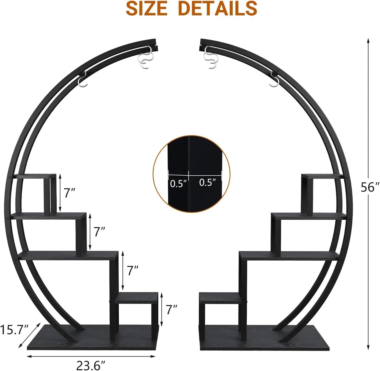 2 Pcs 5-Tier Metal Plant Stand, Half Moon Shape, Tall Garden Plant Holder