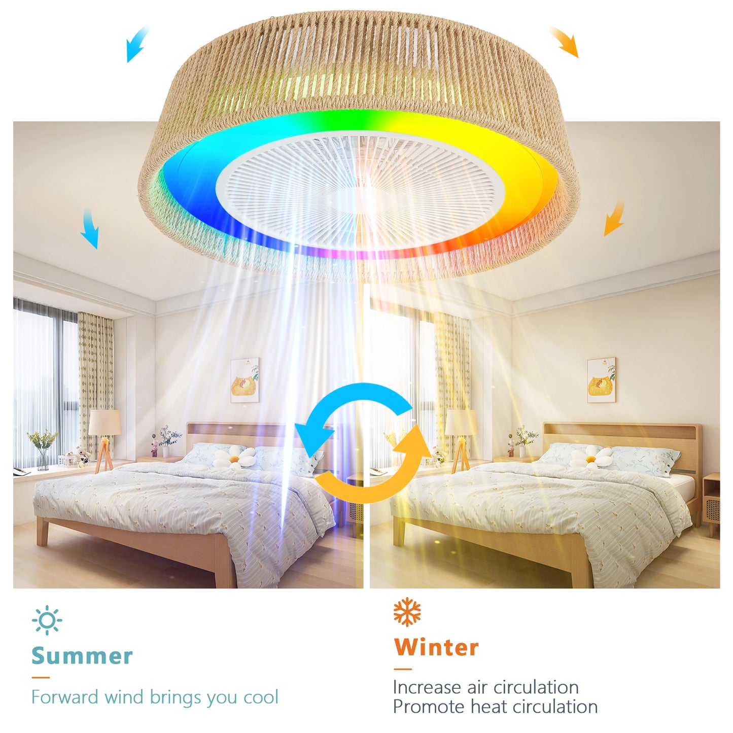 Modern Rustic Ceiling Fan, Light W/LED RGB Mood lighting