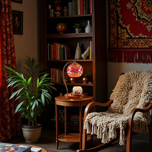 Bohemian Style Bedside lamp, 3 colors, hand-colored glass table lamp