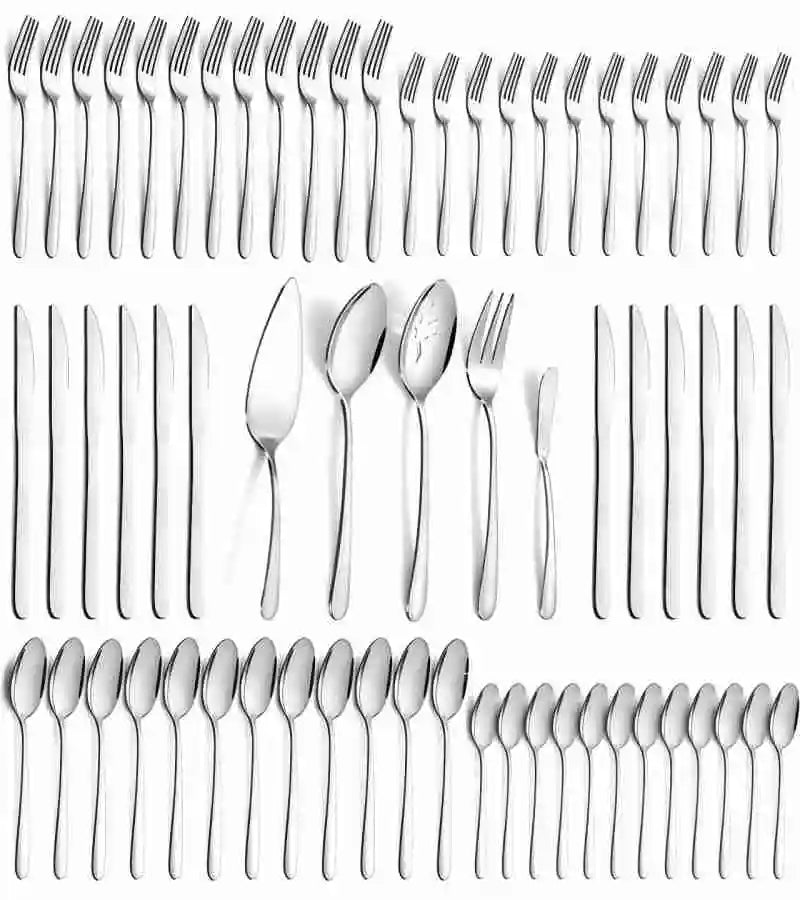 65 Pcs Silverware Set W/Serving Set for 12, Stainless Steel Flatware Cutlery Set