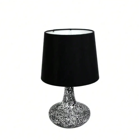 14.17" Mosaic Tiled Glass Genie Table Lamp W/Satin Look Fabric Shade