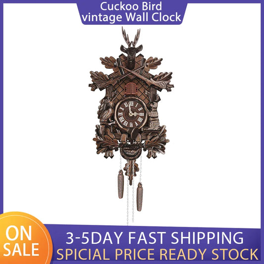 Vintage Wooden Cuckoo Wall Clock and Alarm Clock