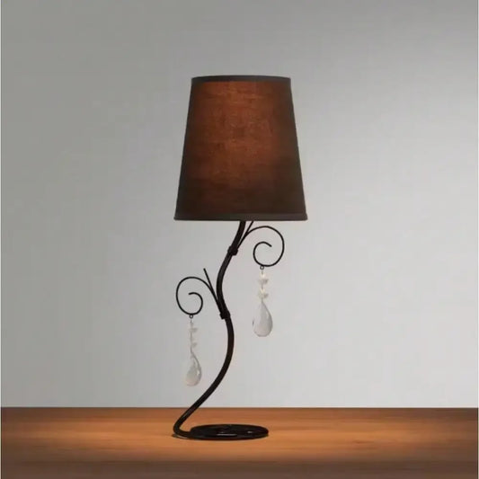 18.5" Twisted Vine Black Table Lamp with Brown Shade and Hanging Beads for Night Stand
