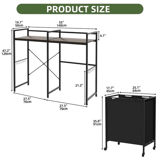 Over Washing Machine Shelf Storage w/Wheels, Utility Rack Bathroom