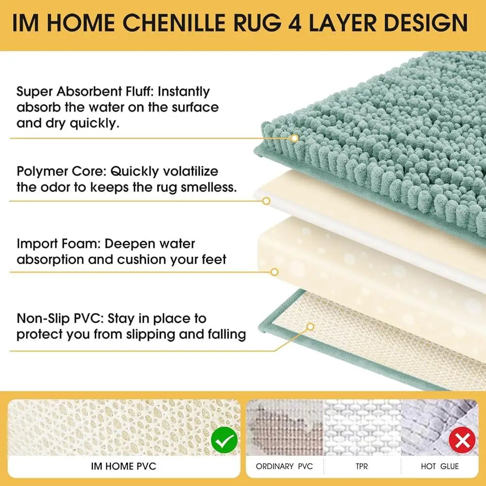 Ultra Soft Chenille Bathroom Rug Set Non Slip, Thick and Absorbent 3 Piece