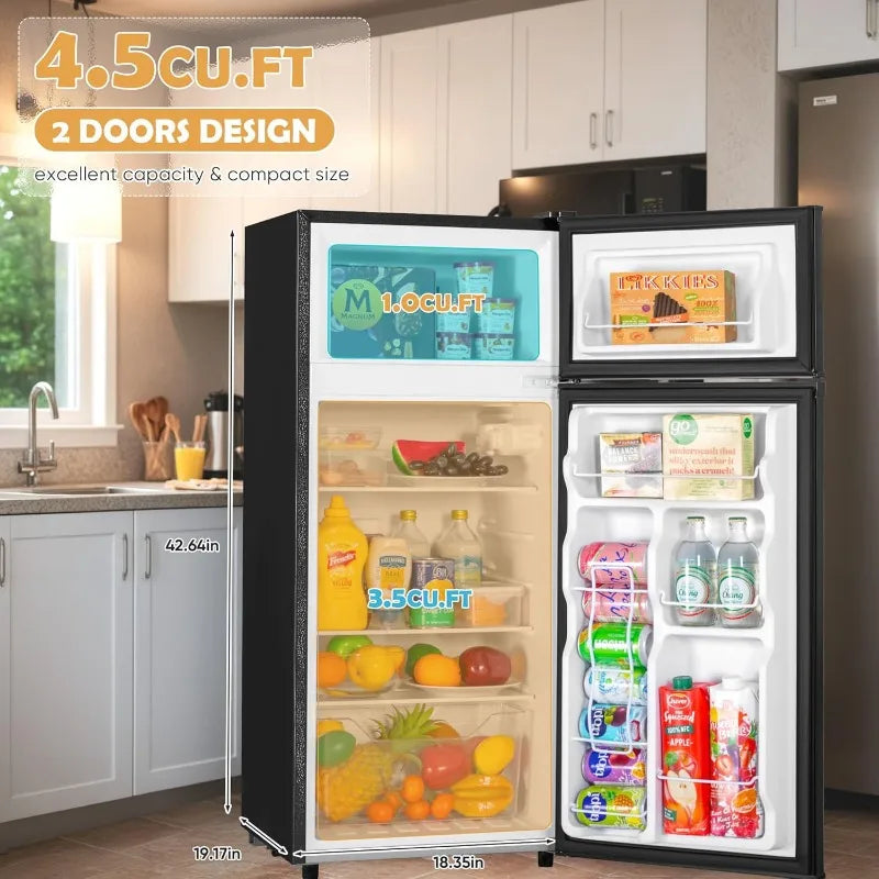 4.5 Cu.Ft Mini Fridge with Freezer, Small Refrigerator W/2 Doors for Kitchen, Dorm, Office