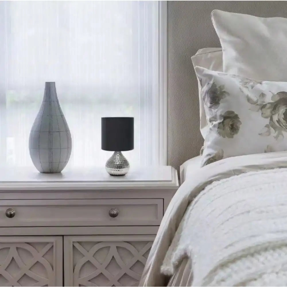 9.25" Silver and Black Hammered Drip Mini Table Lamp for Bedroom Nightstand