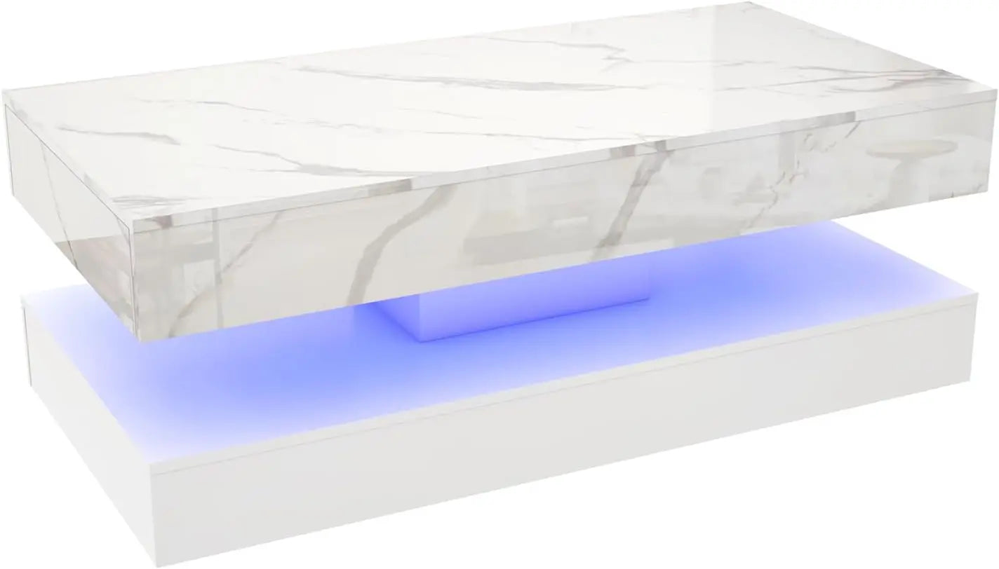 Modern Stylish Coffee Table W/LED lights, Double-Layer Design