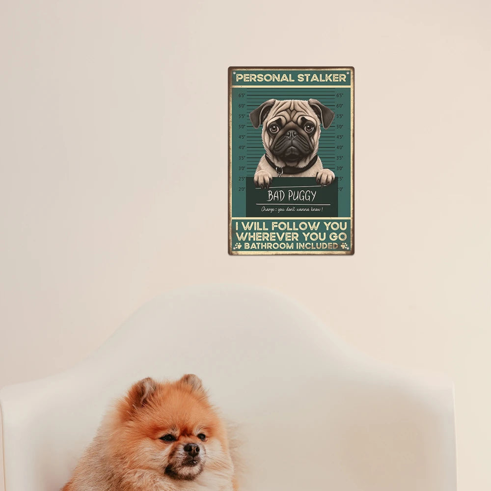 Pug Dog Vintage Metal Signs 7.8" x 11.8"