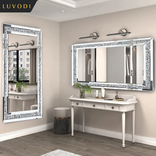 Large Silver Sparkly Crystal Rhinestone Diamond Frameless Vanity Mirrors for Home/Hotel