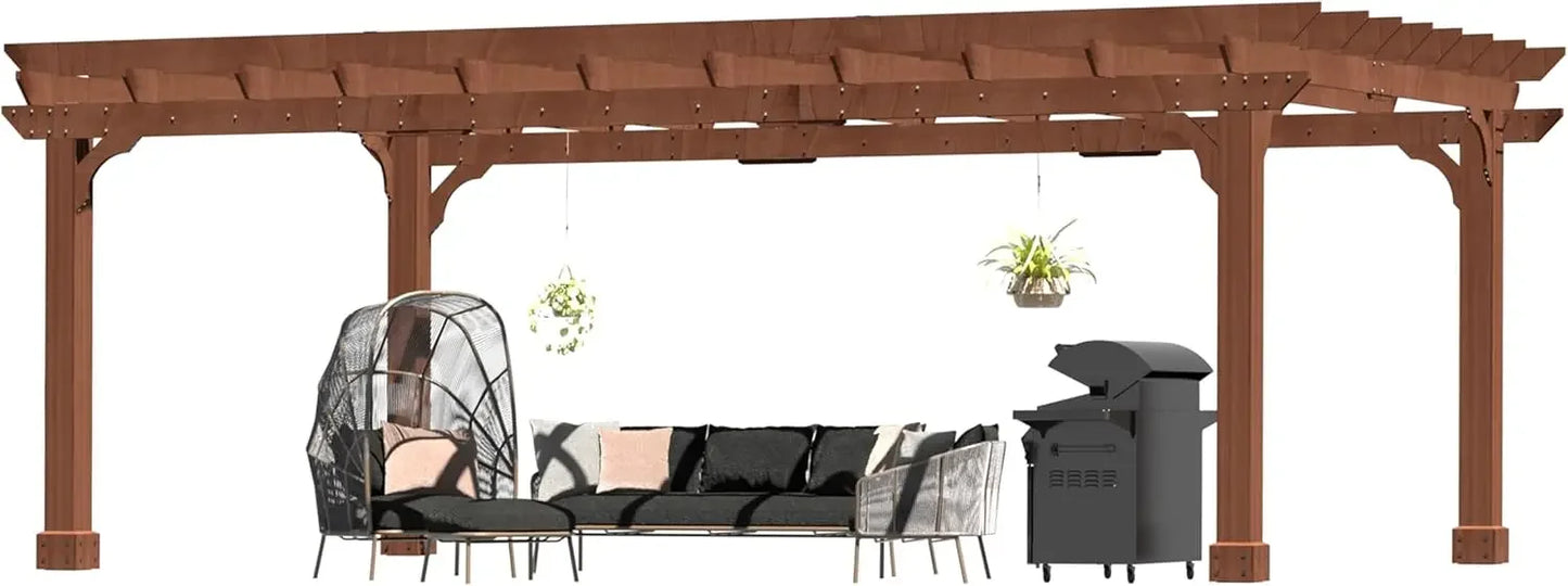 12 x 16FT Wooden Pergola, Cedar Wood Gazebo W/Flat Roof