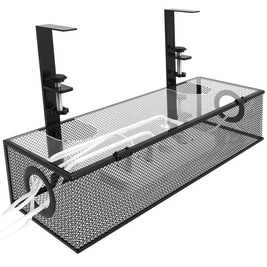 Under Desk Box Tray, White, 1 Pack-Wire Management & Cord Organizer, Clamp Mount