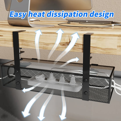 Under Desk Box Tray, White, 1 Pack-Wire Management & Cord Organizer, Clamp Mount