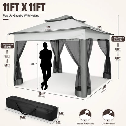 12 x 12 Pop up Gazebo with Mosquito Netting, Outdoor Canopy Tent W/Carry Bag