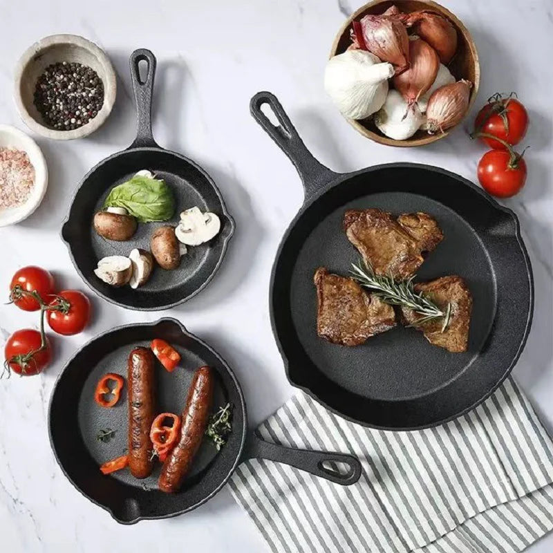 3 piece cast iron cookware set, 6"  8"  10" Frying pans