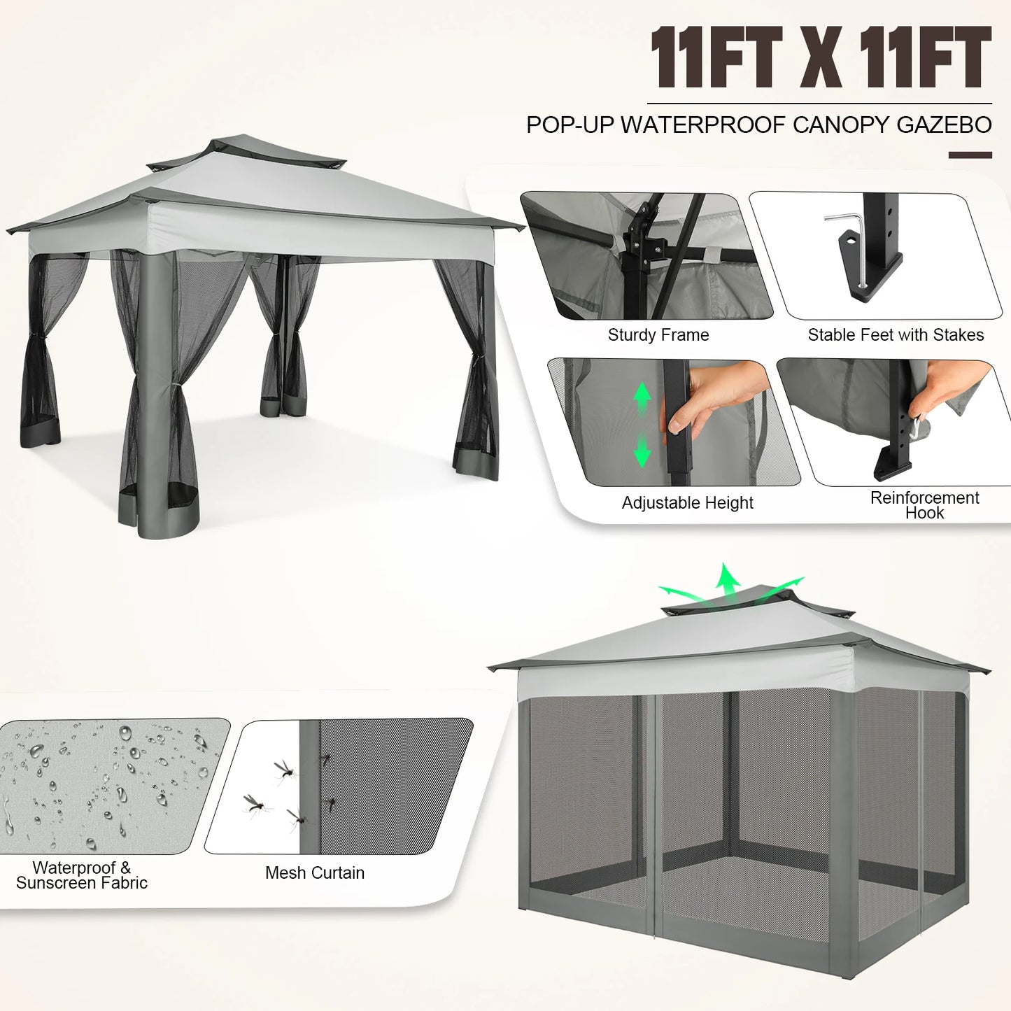 12 x 12 Pop up Gazebo with Mosquito Netting, Outdoor Canopy Tent W/Carry Bag