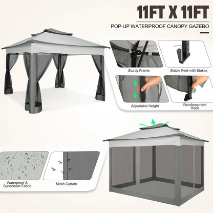 12 x 12 Pop up Gazebo with Mosquito Netting, Outdoor Canopy Tent W/Carry Bag