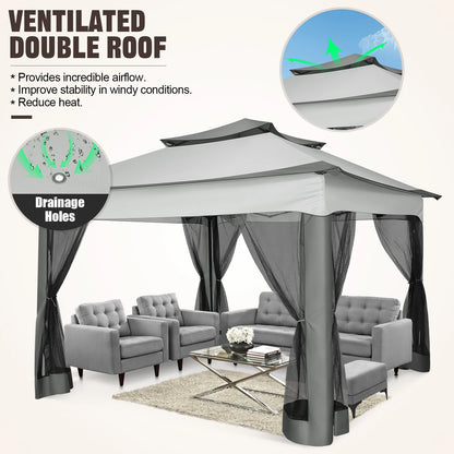 12 x 12 Pop up Gazebo with Mosquito Netting, Outdoor Canopy Tent W/Carry Bag