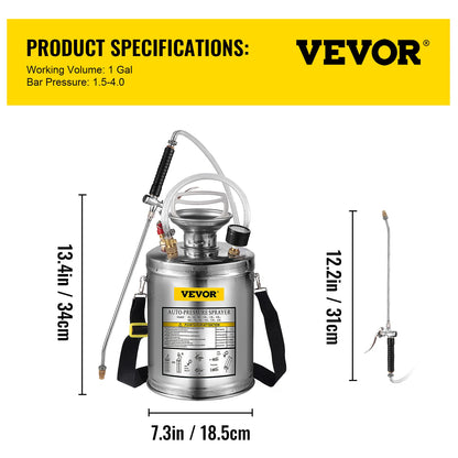 4-12L Hand Powered Sprayer, Stainless Steel, Atomizer Pump