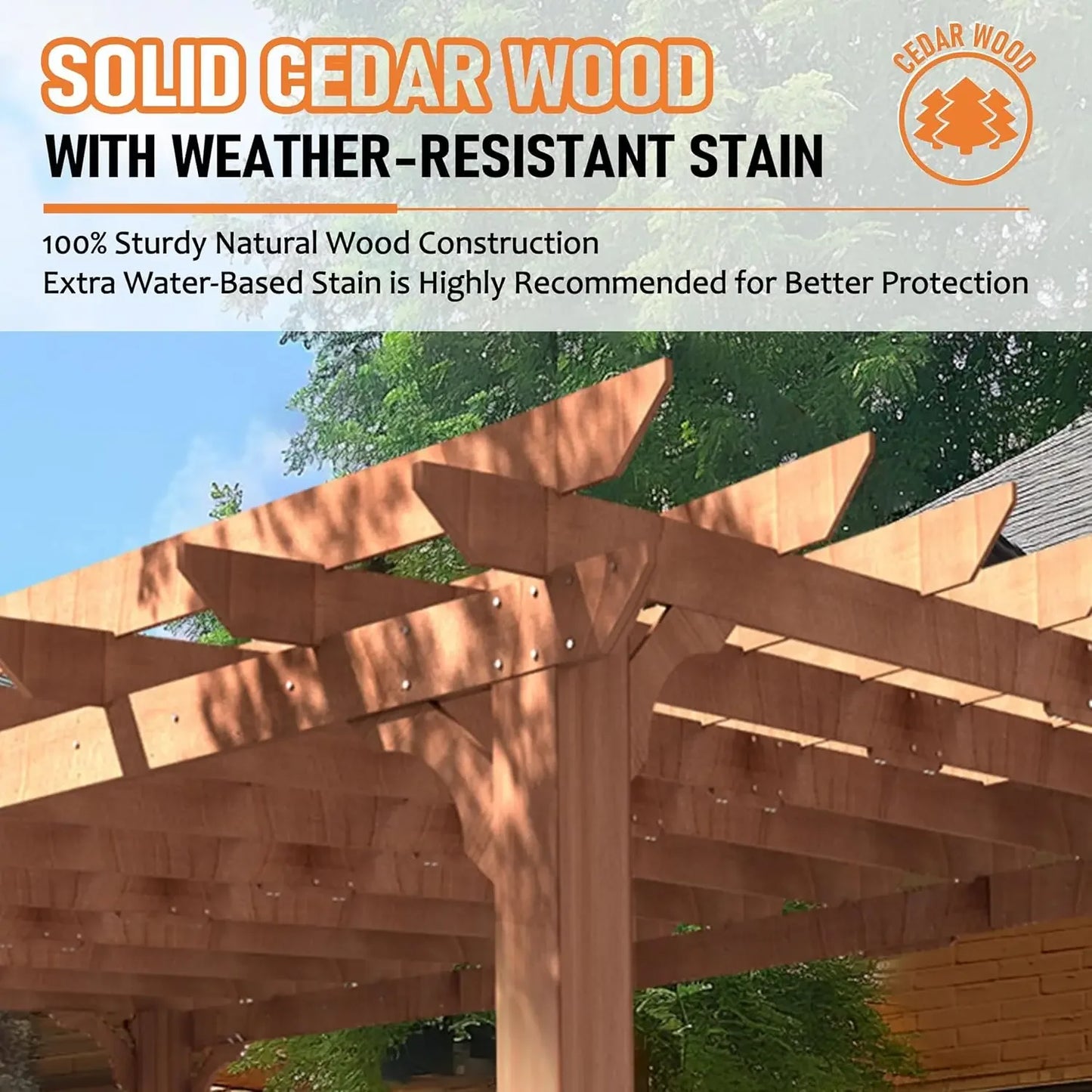12 x 16FT Wooden Pergola, Cedar Wood Gazebo W/Flat Roof