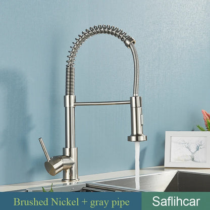 Brushed Gold Kitchen Sink Faucet Spring Pull-down Hot Cold Mixer