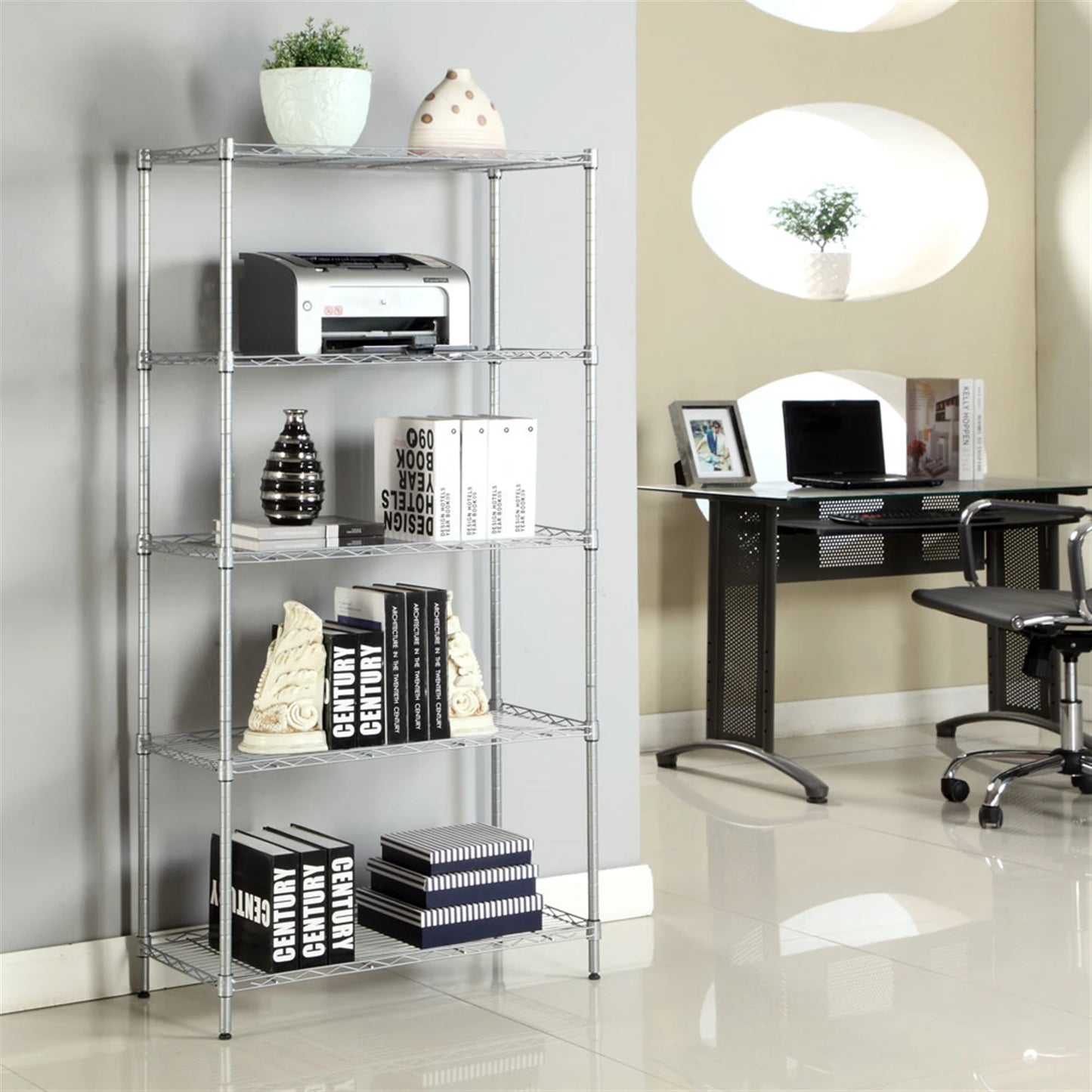 XM-304B Rectangle Carbon Steel Metal Assembly 5 Shelf Storage Rack