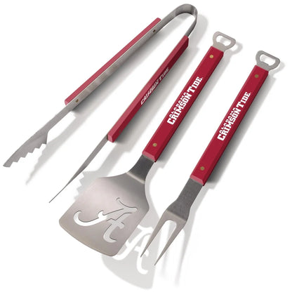 Official NCAA BBQ Tool Set 3 pc including Sportula Tongs, Fork Heavy Duty Stainless Steel Integrated Bottle Opener