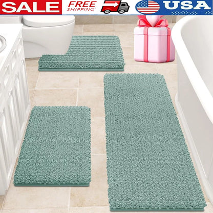 Ultra Soft Chenille Bathroom Rug Set Non Slip, Thick and Absorbent 3 Piece
