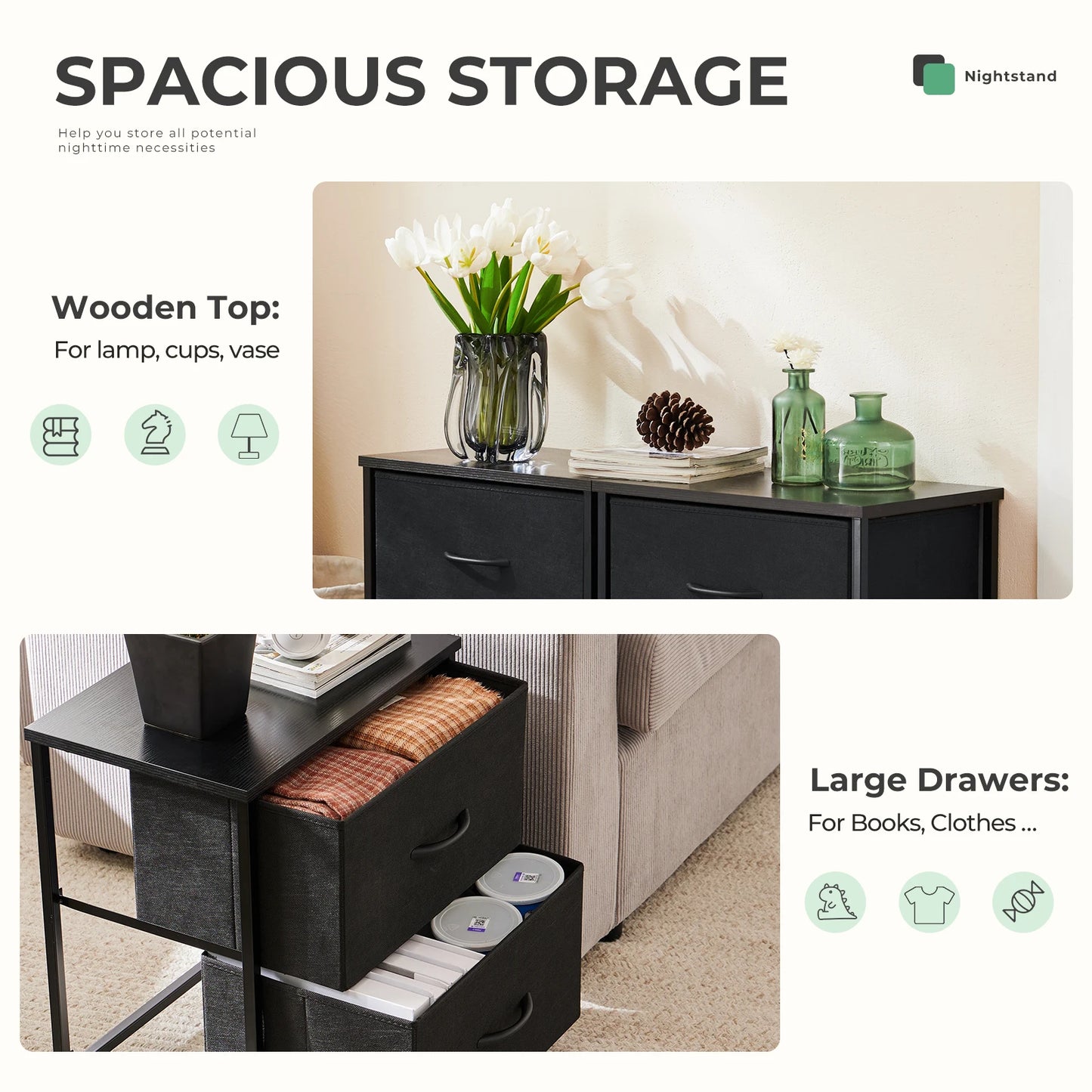 Cabinet Layers Set of 2 drawers, Living Room, and Bedside Table.