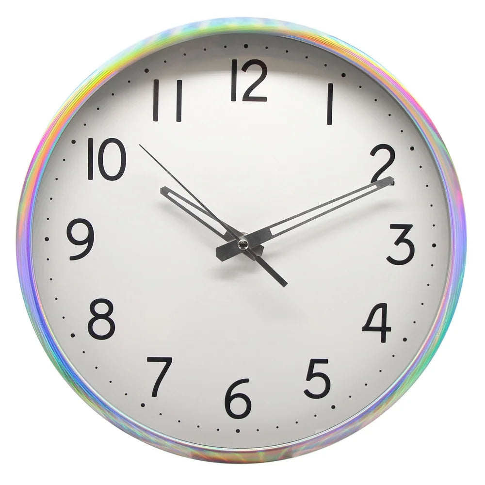 12" Quartz Wall Clock, Iridescent Stylish Design, Large Bold Numbers, Easy Read