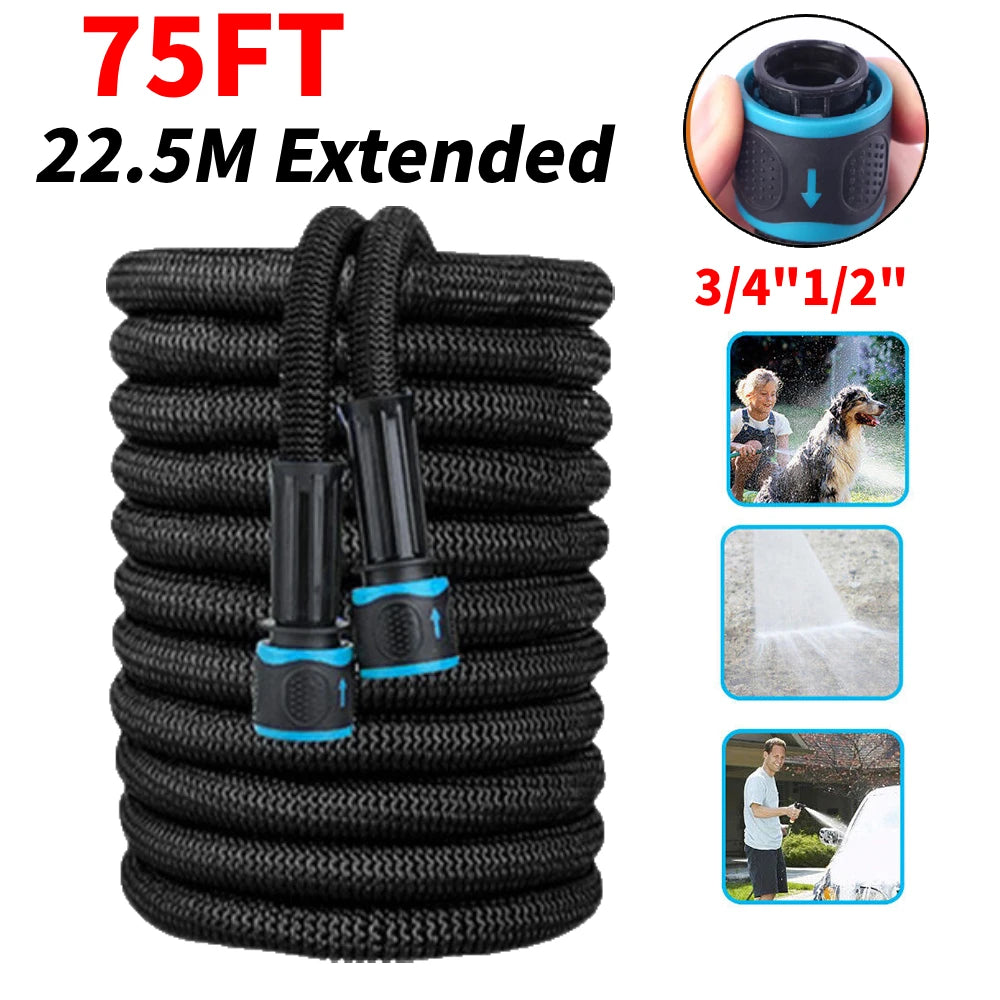 25FT Extendable Garden Water Hose Durable TPE High Pressure Hose