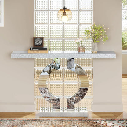 Mirrored Console Table w/O-Shaped Base