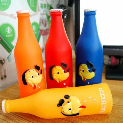 New Dog Toys Silicone Beer Bottle, Brother Dog Pattern, Chew Squeaky Toys for Dogs, Cats
