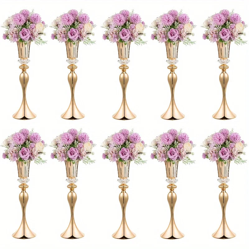 Crystal Flower Stands, Tall Metal Centerpiece Vases