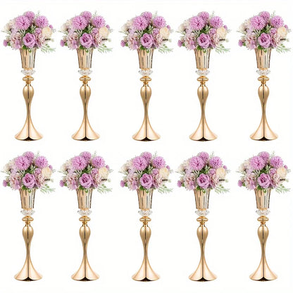 Crystal Flower Stands, Tall Metal Centerpiece Vases