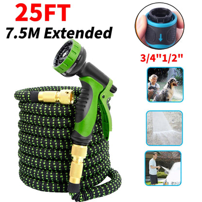 25FT Extendable Garden Water Hose Durable TPE High Pressure Hose