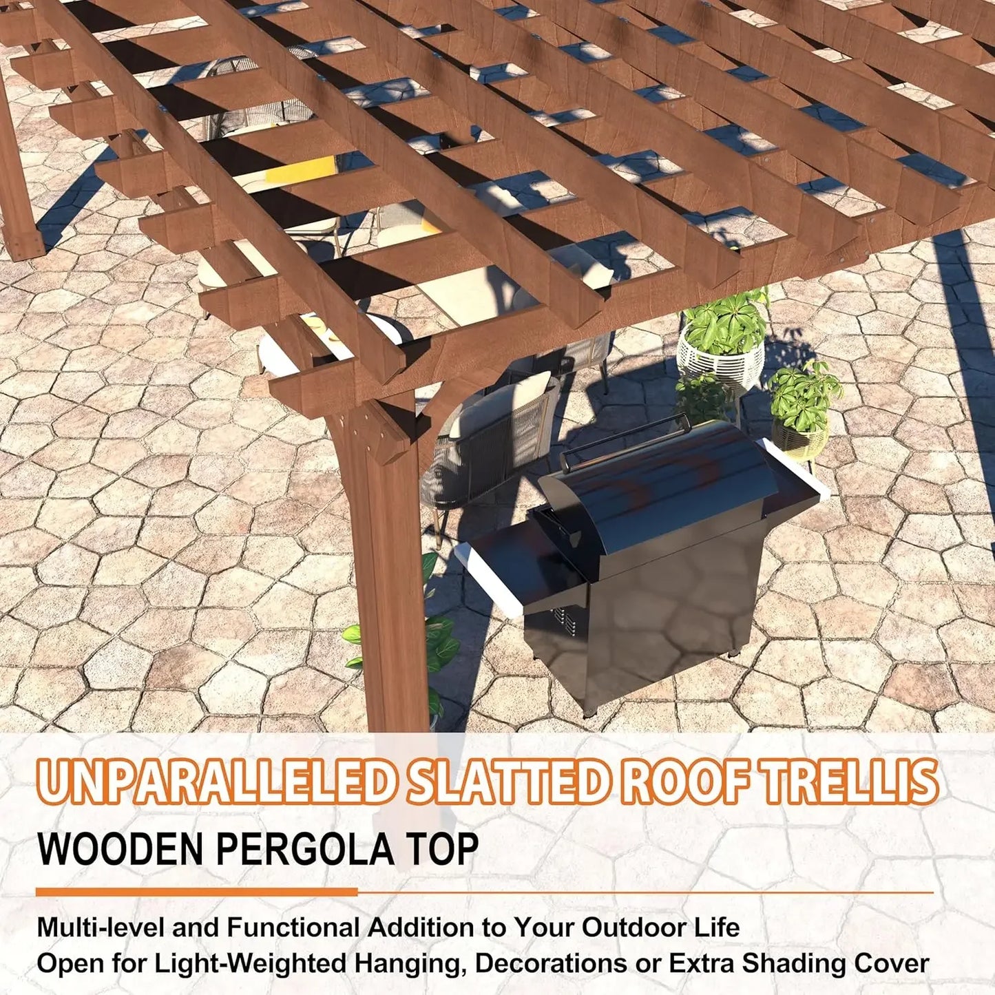 12 x 16FT Wooden Pergola, Cedar Wood Gazebo W/Flat Roof