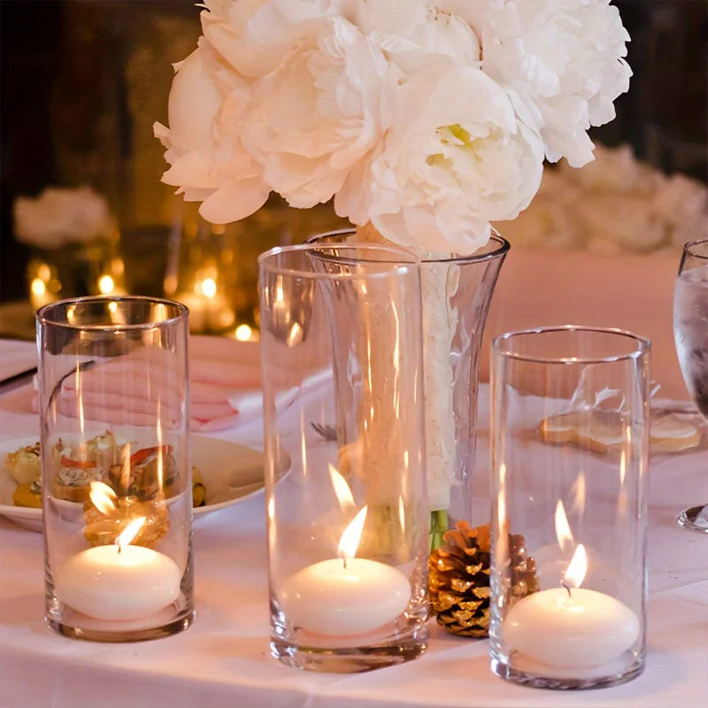Glass Cylinder Vase Set, Clear Floating Candle Holder and Flowers