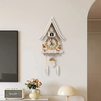 Antique White Cuckoo Wall Clock 12.8 x 4.33 x 27.2"